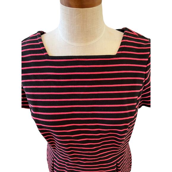 Talbots Ponte knit Work Dress Navy Blue Stripe 12P - Picture 3 of 7